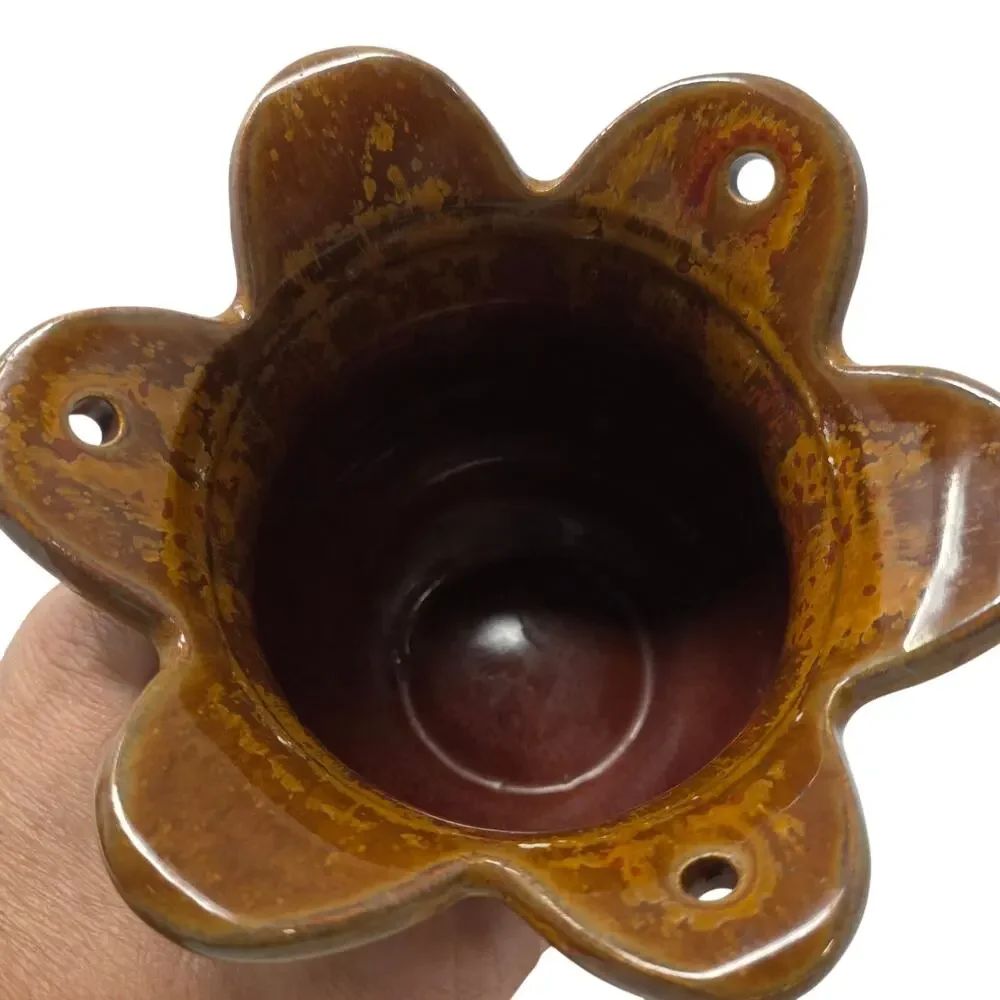 Vintage INARCO Japan Hanging Planter Brown Drip Glaze Flower Pot